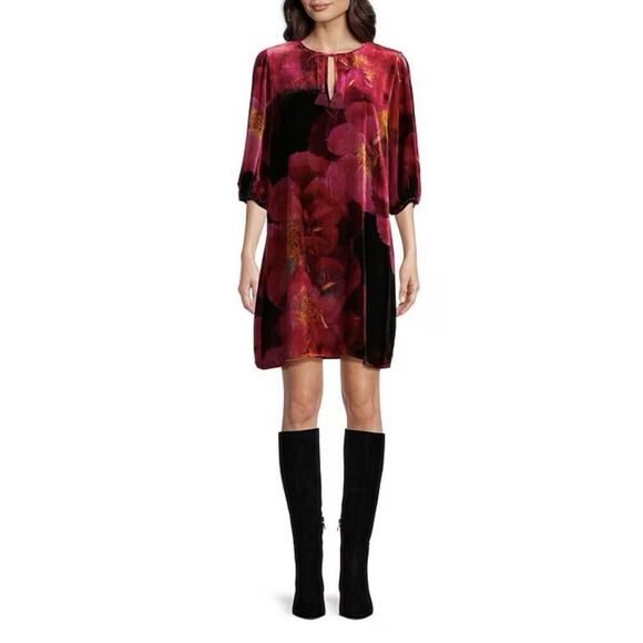 Johnny Was Women's Size XXL Ruby Bloom Velvet Vesna Mini Shift Dress $350 - Picture 4 of 6